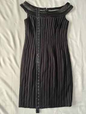 Frank Lyman Design Black Pleated Off-Shoulder Midi Dress